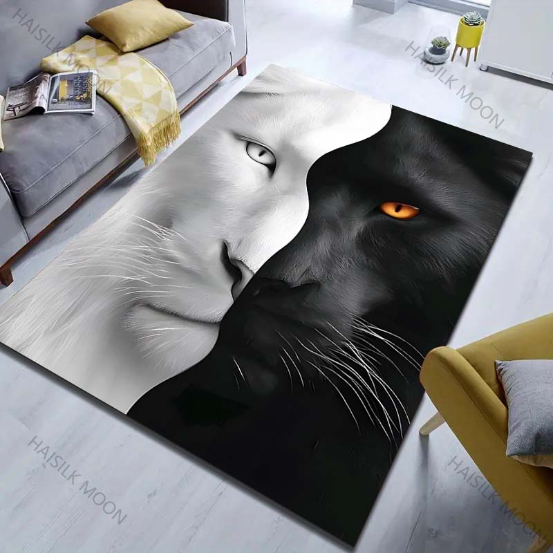 Black and White Lion Head Print Carpet for Bedroom Living Room Bedside Sofa Floor Mat Modern Home Decor Space Area Rug