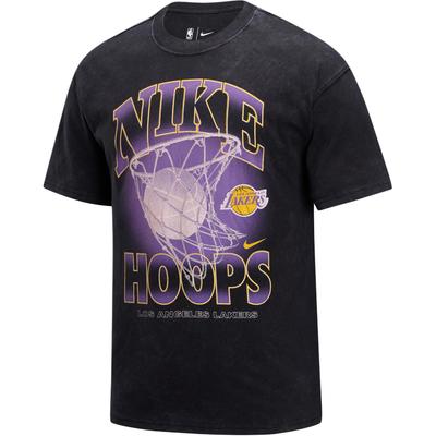 X NBA Courtside Los Angeles Lakers Buchstabe Rundhals Lockere Schulter Kurzarm Vintage Amerikanisches T-Shirt Herren T-Shirt Schwarz HQ1282-010