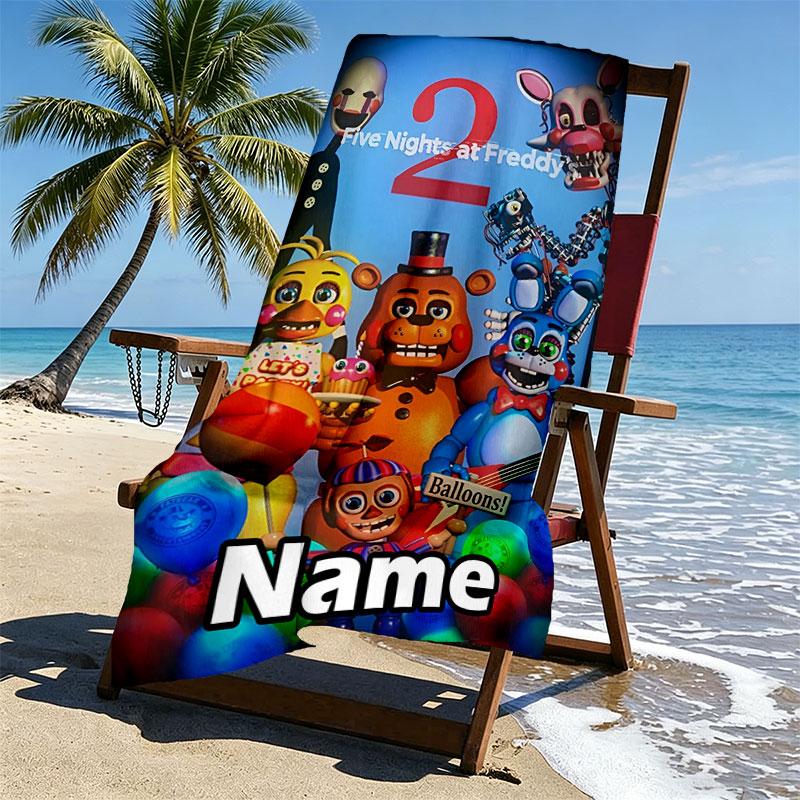Personalisierter Strandtuch mit individuellem Namen für Five Nights at Freddy's, für Reise Camping Strandparty Heimdekoration, Geburtstagsgeschenk für Familie & Freunde