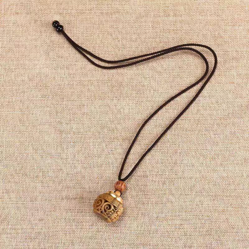 Vintage Sandalwood Incense Bead Box Necklace – Ethnic Style Accessory