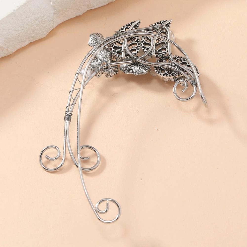 Bellissimo Elegante Ear Cuff da Elfo Fatato Vintage Foglia Fiore Filo di Alluminio Intrecciato Senza Foro Clip-On Orecchini Gioielli Cosplay da Donna