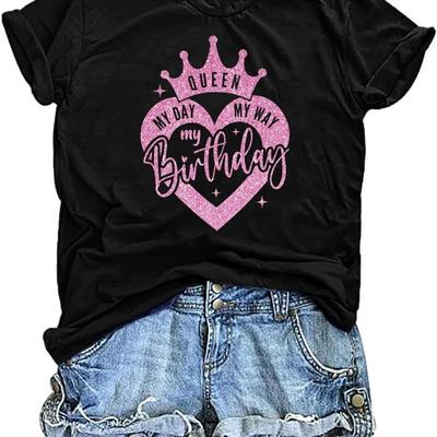 Geburtstagsshirts für Damen Glitzer Mein Tag Mein Weg Mein Geburtstag T-Shirt Lustige Party Grafik-T-Shirts Oberteile