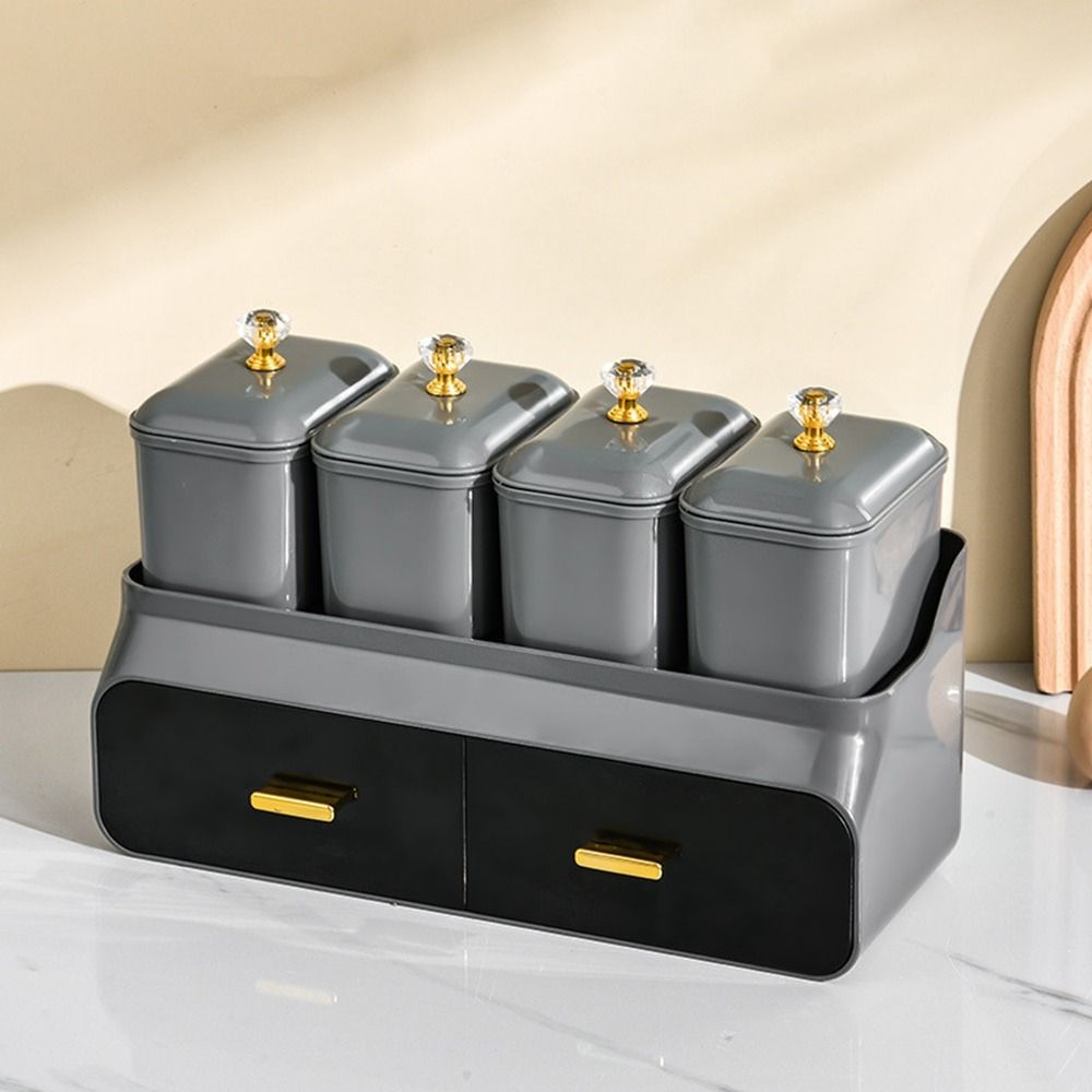 

Beige/Grey Condiments Container Sealed Double Seasoning Organizer Luxury Oil Bottle Shelf Kitchen Grey-Single Layer