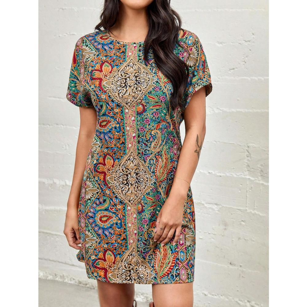 Summer Girls Round Neck Short-sleeved 3d Printed Loose Dress Suitable for Daily Commuting Shopping and Travel Fashion Casual Dress