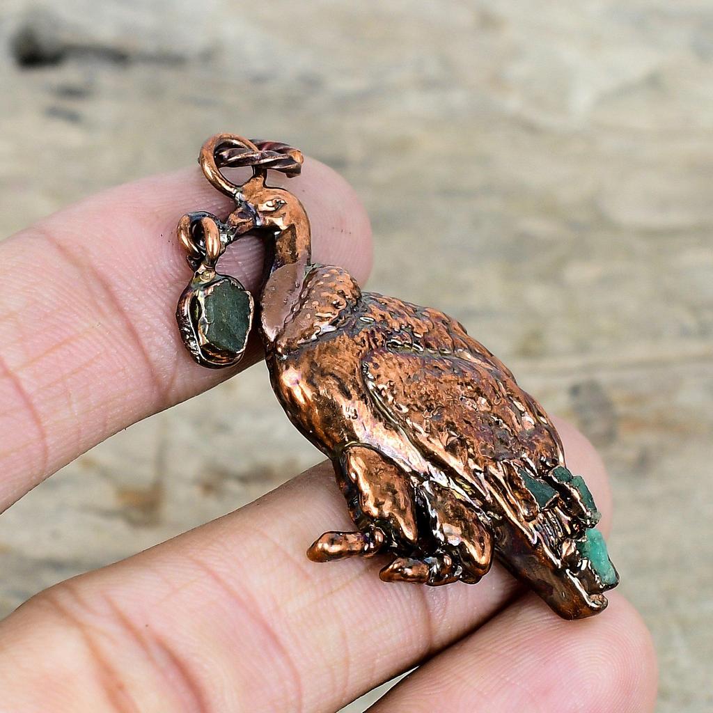 Green Tourmaline Rough Pendant Electroformed Copper Pendant Peacock Design Pendant Gemstone Pendant Handmade Decent Jewelry Gifts for Women