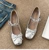 Fashion Temperament Retro Square Head Bow Thick Heel Light Mouth Single Shoes Women's New Spring and Summer Mary Jane High Heel Small Leather Shoes