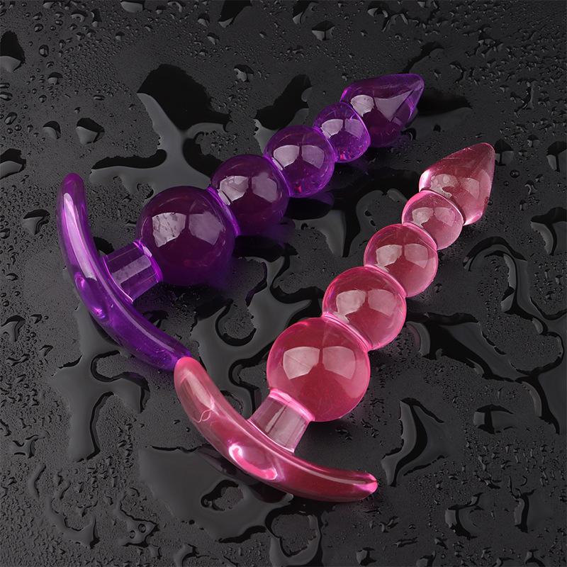 Plug Anale in Silicone con Perline per Stimolazione della Prostata Giocattolo Unisex per Adulti Viola Rosa