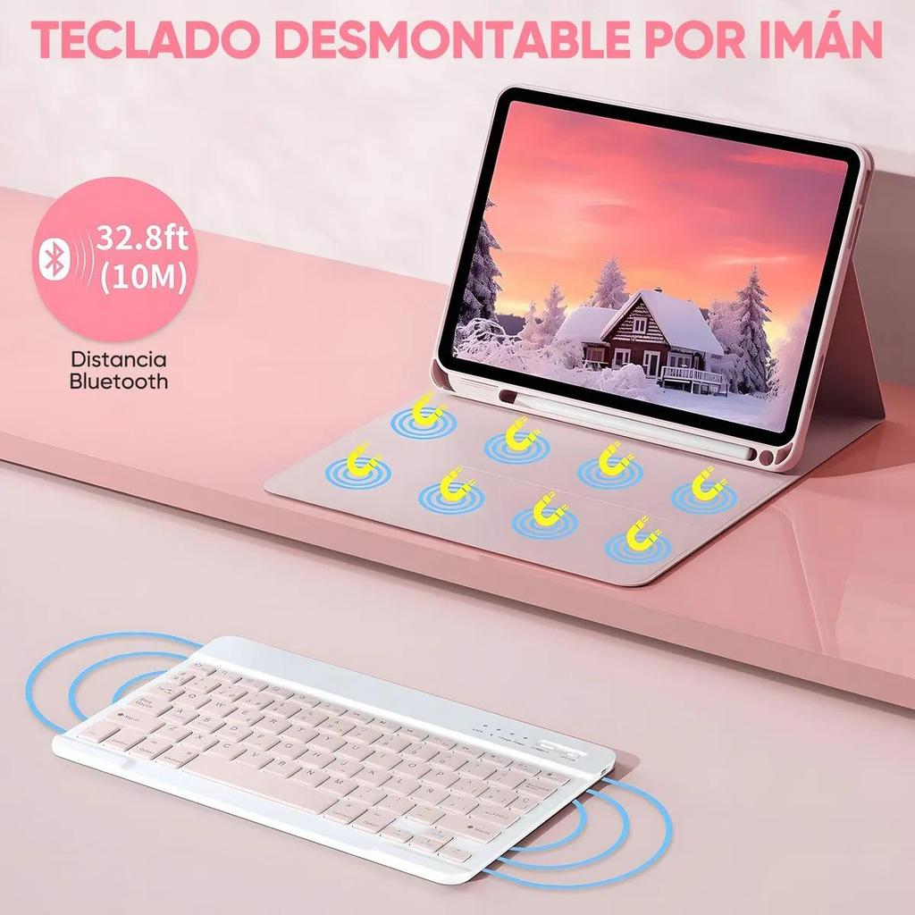 iPadA16 Tablet Case with Colorful Pink Backlit Bluetooth Keyboard for 11-inch
