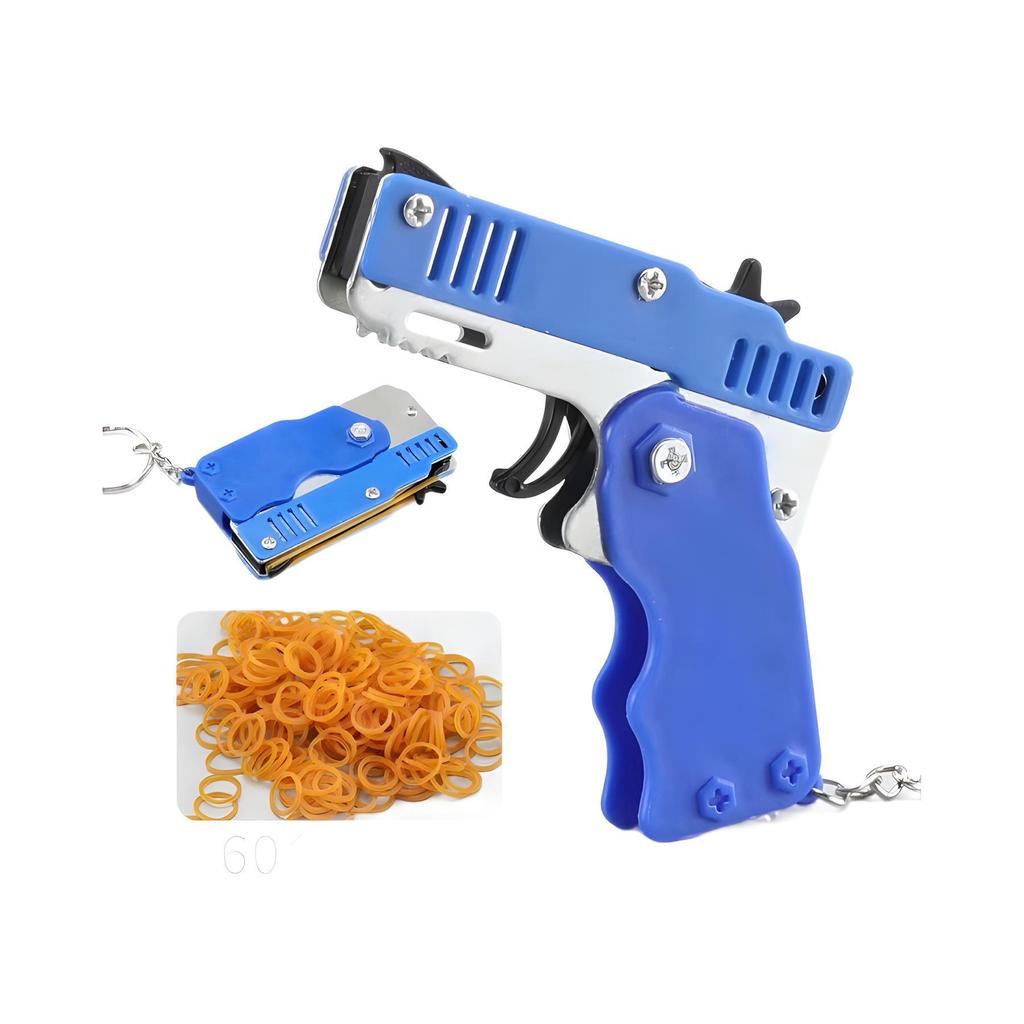 Folding Alloy Rubber Band Gun Toy Keychain for Kids