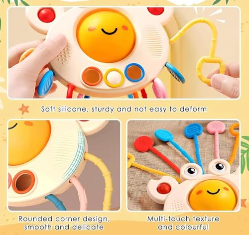 Cute crab Montessori sensory toy, silicone pull string teething toy, perfect for entertaining your baby while developing their motor and sensory skill