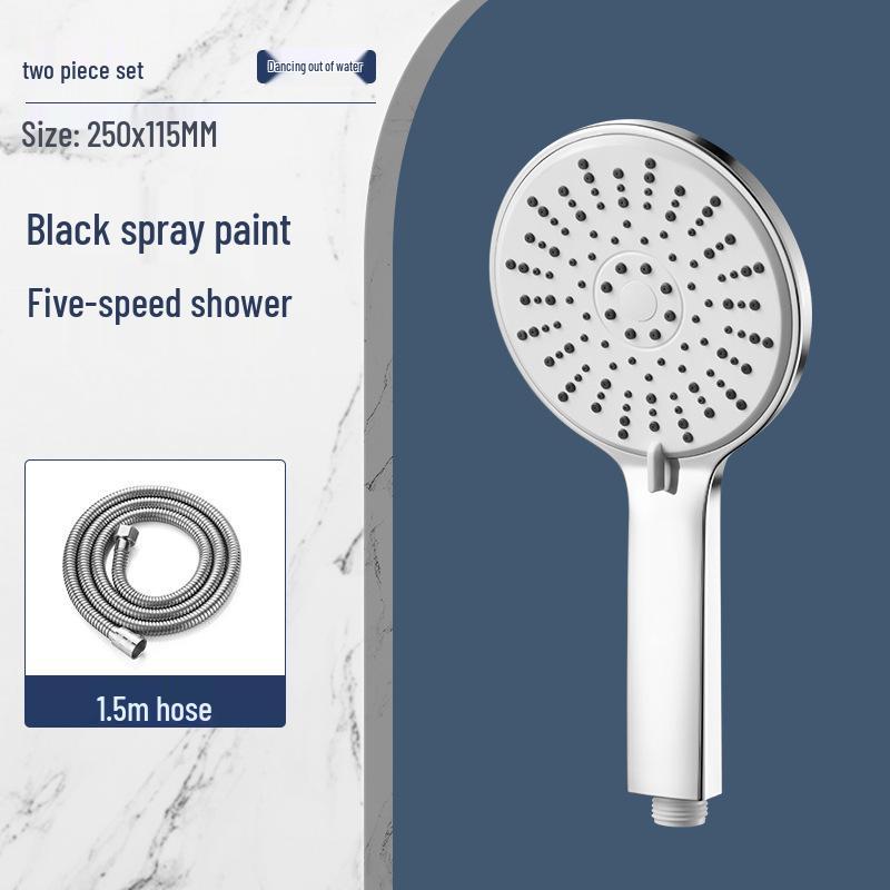 Black Lotus High-Pressure Shower Head with Five Functions and Large Panel