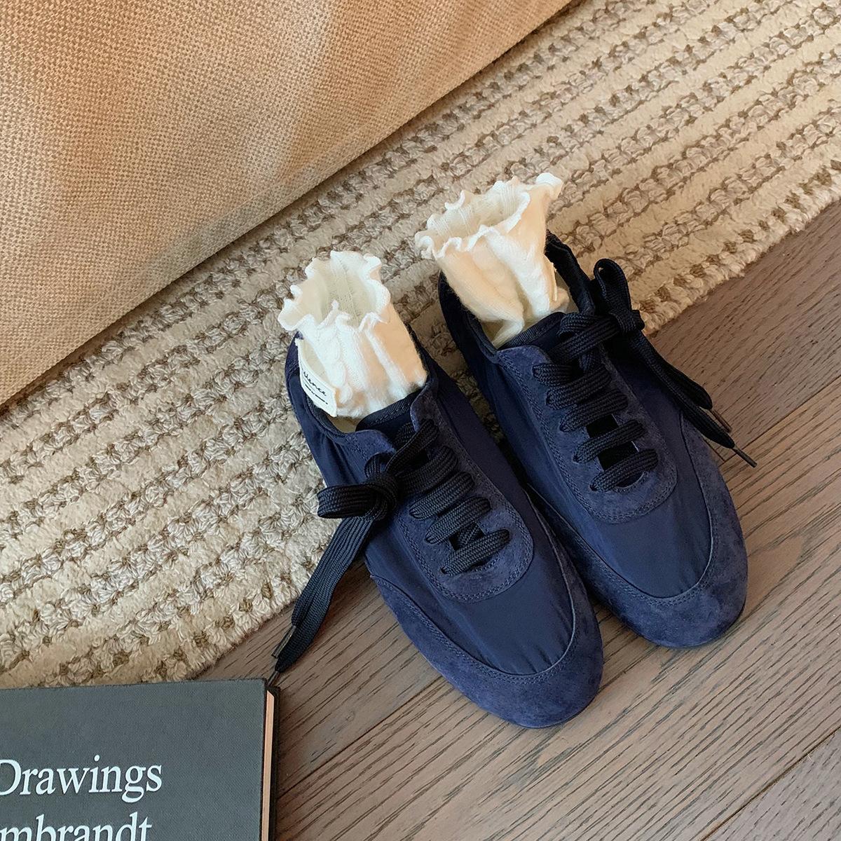 

Cowhide version~ Grape mother same color matching comfortable casual sports shoes leather flat-bottomed retro leather German training shoes women 35