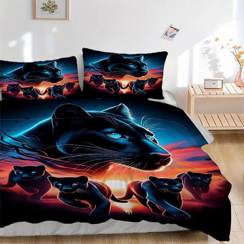 

3pcs Panther Family Duvet Cover Set - Includes 1 Duvet Cover and 2 Pillowcases, No Quilt Core, All-Season Home Decor yy251111042 135x200cm