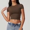 European & American Coffee Color Slim Fit Cropped Top - Casual Women's Short T-shirt