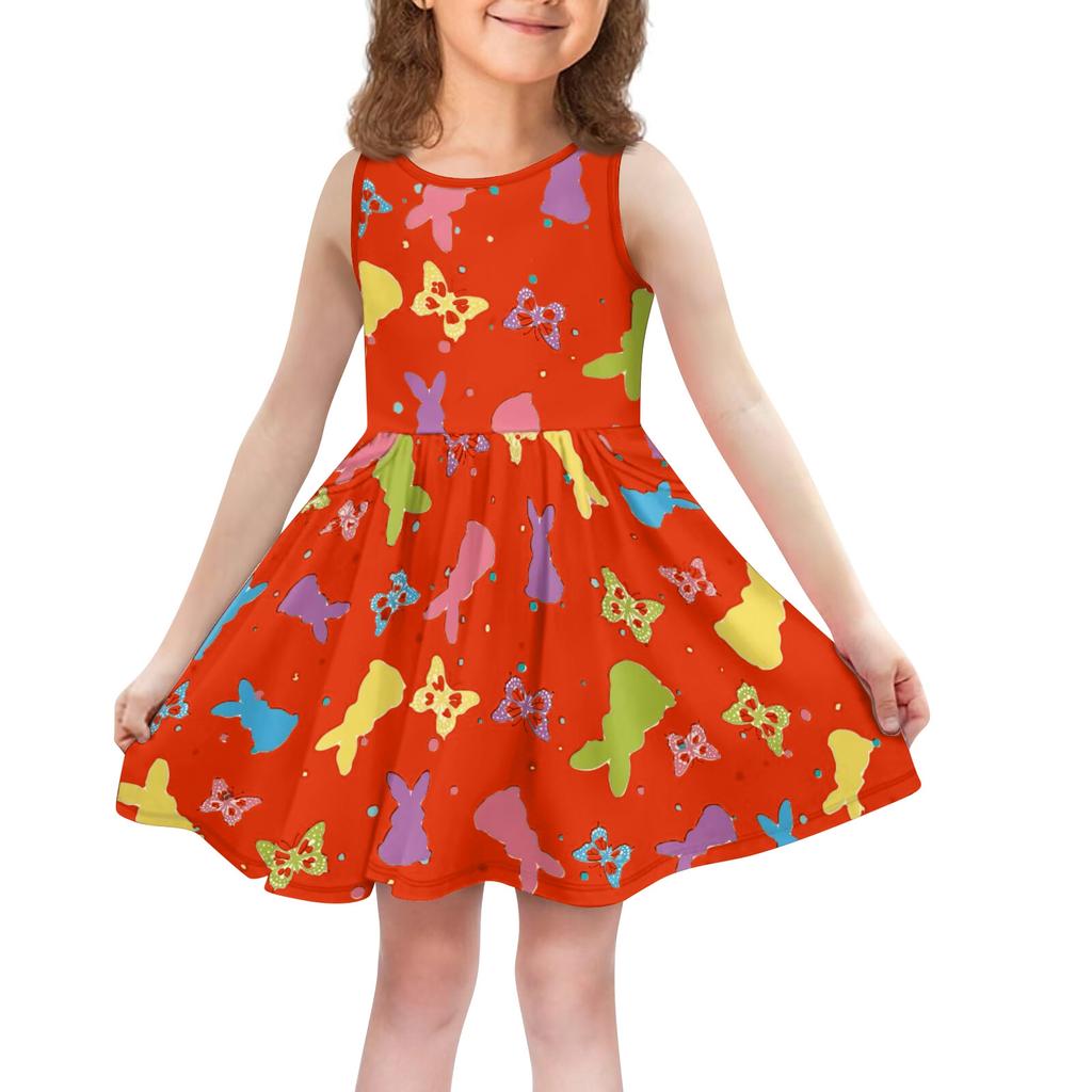 Children's Fashionable Comfortable Casual Sleeveless Easter Print Dress