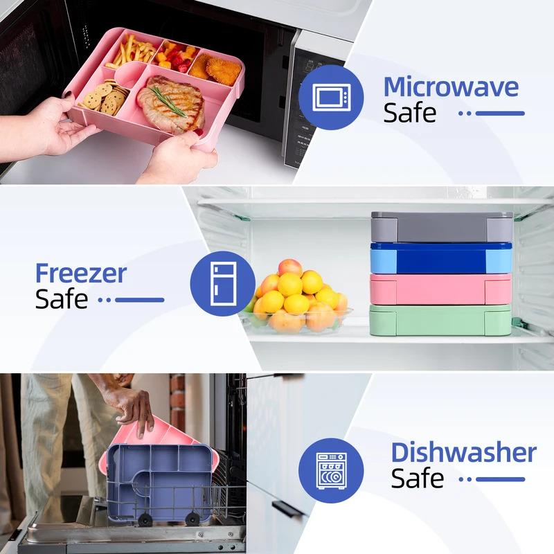 Large Capacity Bento Lunch Box for School Microwave Bento Box Leak-Proof Sealing Portable Divided Fresh-Keeping Food Container