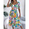 Rochie Florală de Damă Rochie Casual Florală cu Gât Pătrat Mânecă Scurtă cu Volan în Talie Rochie A-Line Rochii Largi