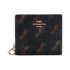 Snap Wallet 11 Carriage Print Zipper Snap Coated Canvas and Smooth Leather Card Holder Wallet Small Size Women's Brown Black