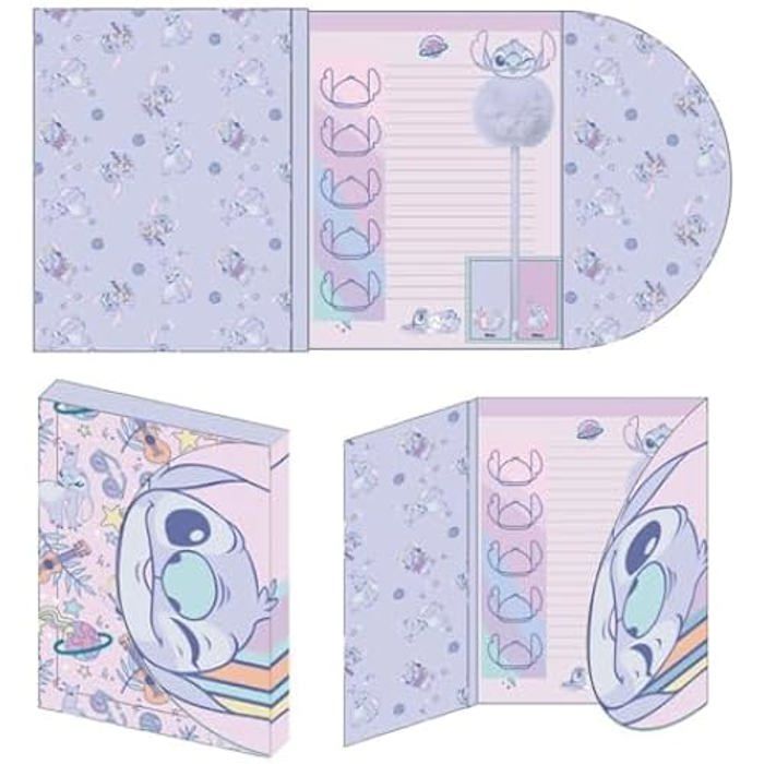 Set De Papeterie - CERDÁ - Stitch - 15 X 21 X 3,5 Cm - Couleur Violet - Licence Officielle