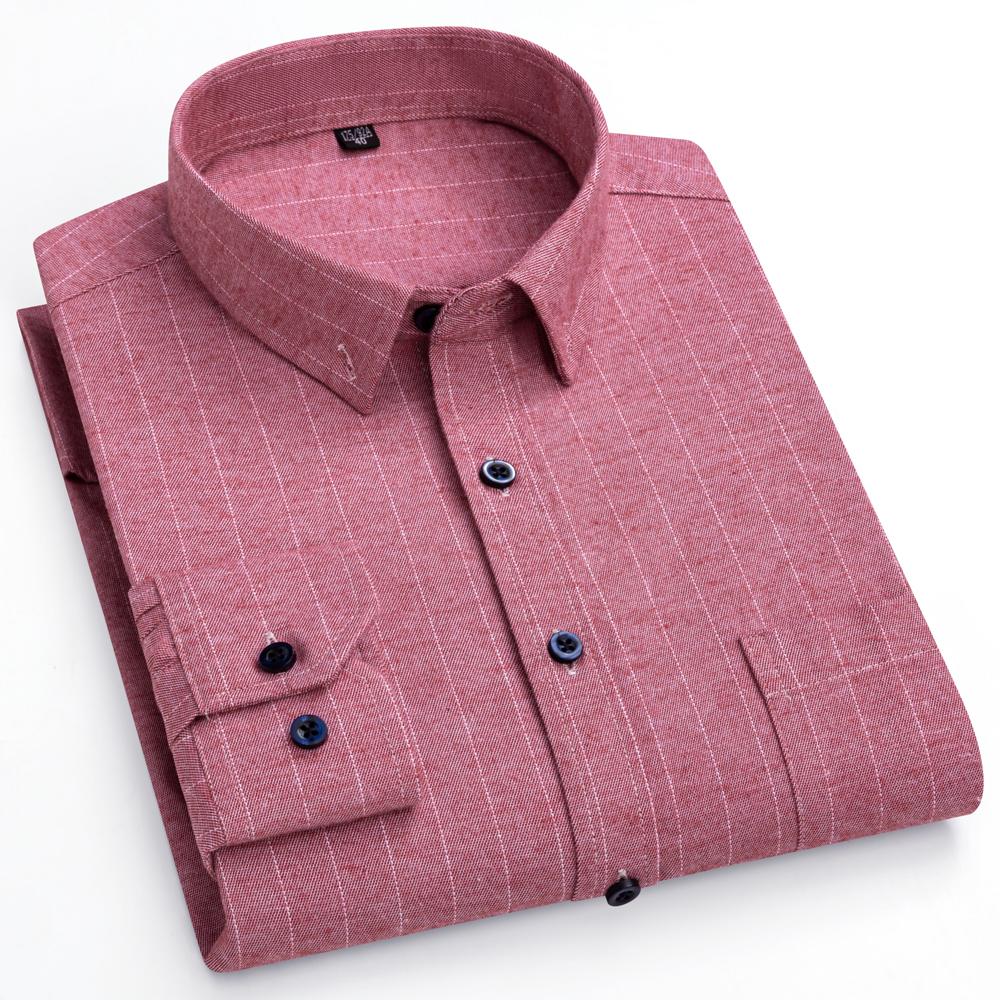 

Men s Thick Pure Cotton Brushed Plaid Striped Long Sleeve Shirt with Left Chest Pocket - Autumn Winter Casual Comfort Button Down Shirts 45