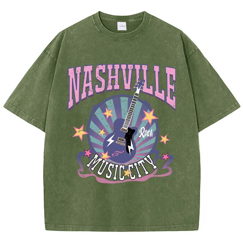 

Casual Women Cotton Washed TShirt Nashville Music City Prints Short Sleeve Summer Oversize Tee Shirt Fashion Street Clothing S