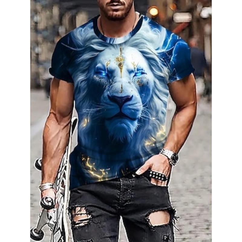 Men's Graphic Animal Lion T Shirt Short Sleeve T Shirt 3D Print Crew Neck Shirt Vintage Fashion Designer Outdoor Daily Sports Dark