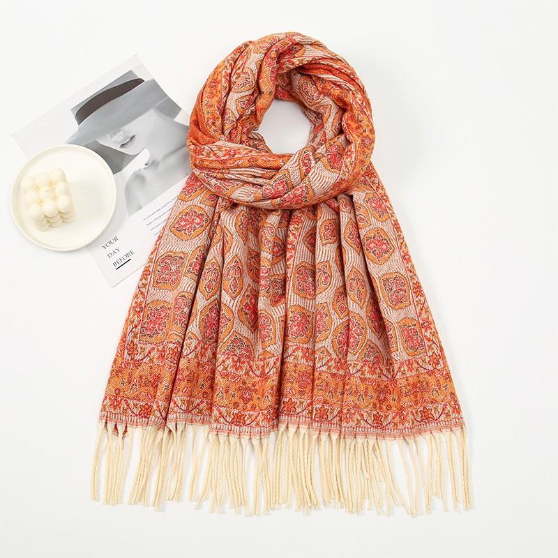 Vintage Paisley Jacquard Tassel Scarf For Women Thick Warm Shawl