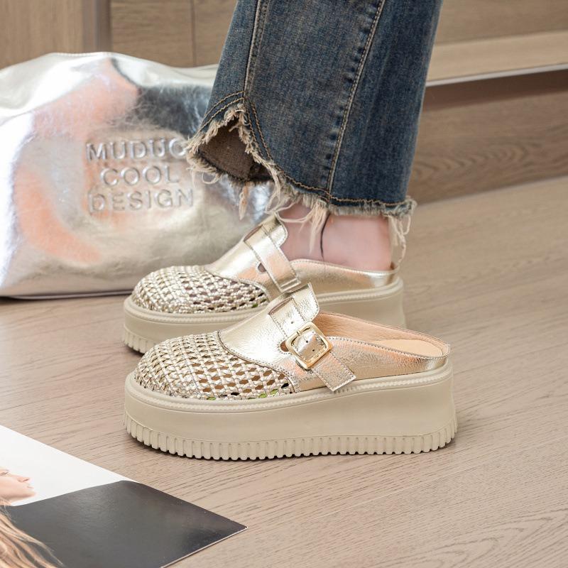 Slippers women's summer wear fashionable versatile sandals women's hole shoes 6cm thick sole heightening bag head half drag