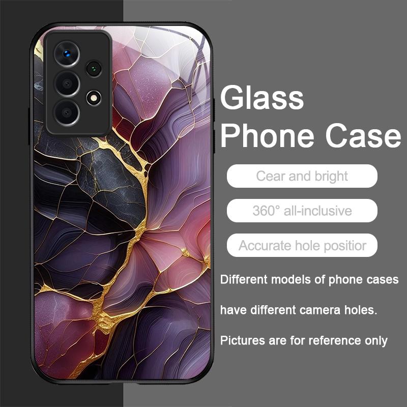 Elegante Custodia in Vetro Temperato con Texture Marmo Cristallo Viola per Samsung Galaxy S25 Ultra S24 S23 Plus S22+ S21 S20 FE Cover