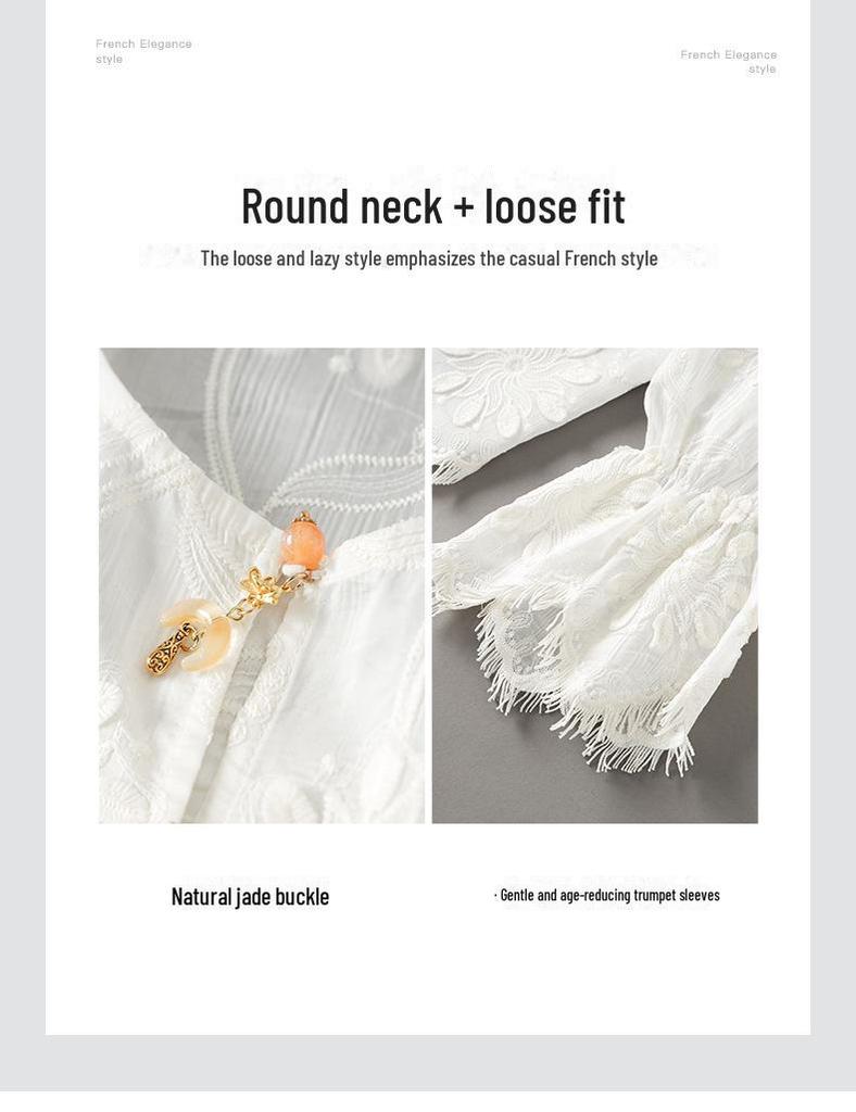 Spring Embroidery Jacquard Trumpet Sleeve Dress - New Chinese Style