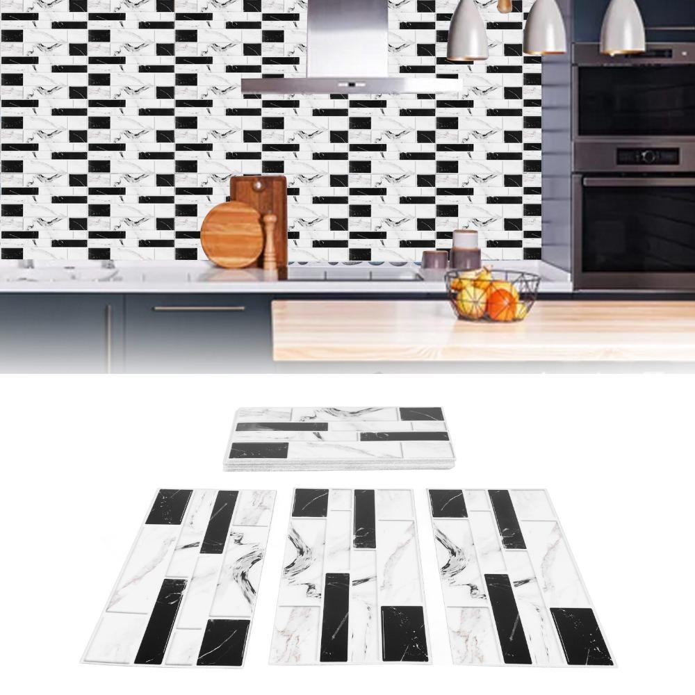 24pcs PVC Faux Brick Wall Sticker black white 3.94*7.87in Self Adhesive Wall Tile Rectangle Self-adhesive