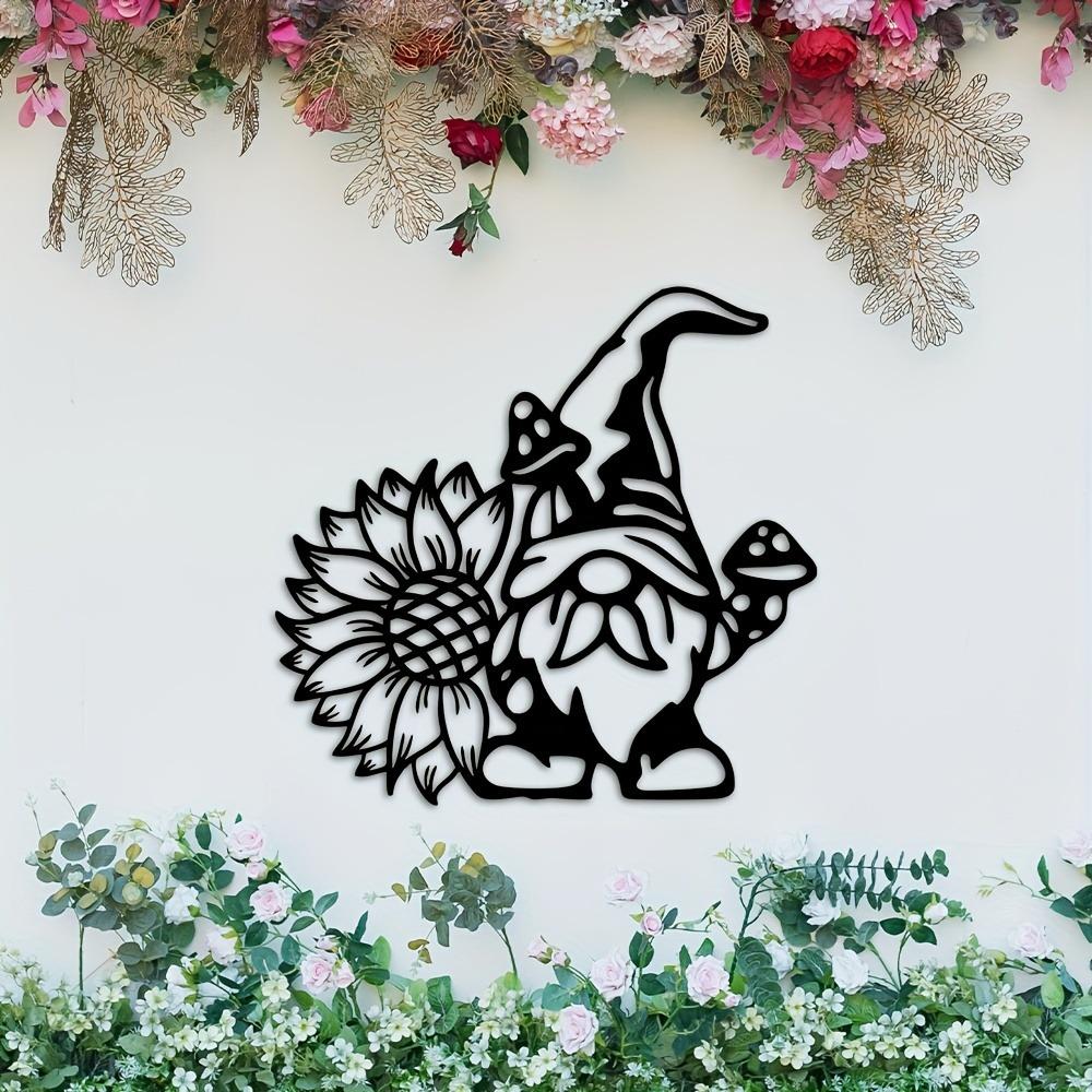 Rustic Metal Gnome Sunflower Welcome Sign, Charming Garden Decor Durable Outdoor Accent Wall Hanging for Halloween Christmas New Year Gift