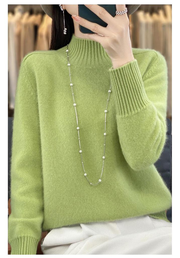 Women's Cashmere Wool Pullover: Half-High Neck, Loose Fit, Korean Style Knit Base Layer for Autumn/Winter