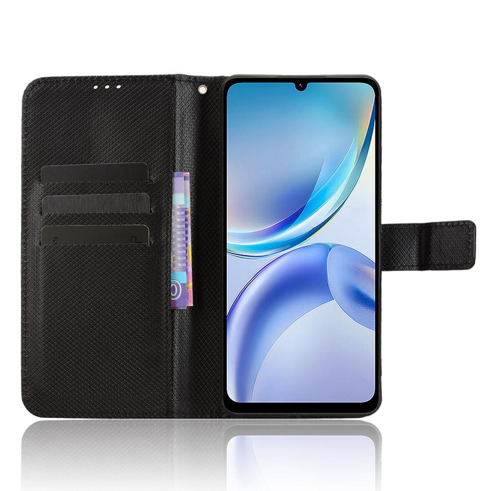 For ZTE Blade A36 Leather Wallet Case with Strap Diamond Texture Phone Cover
