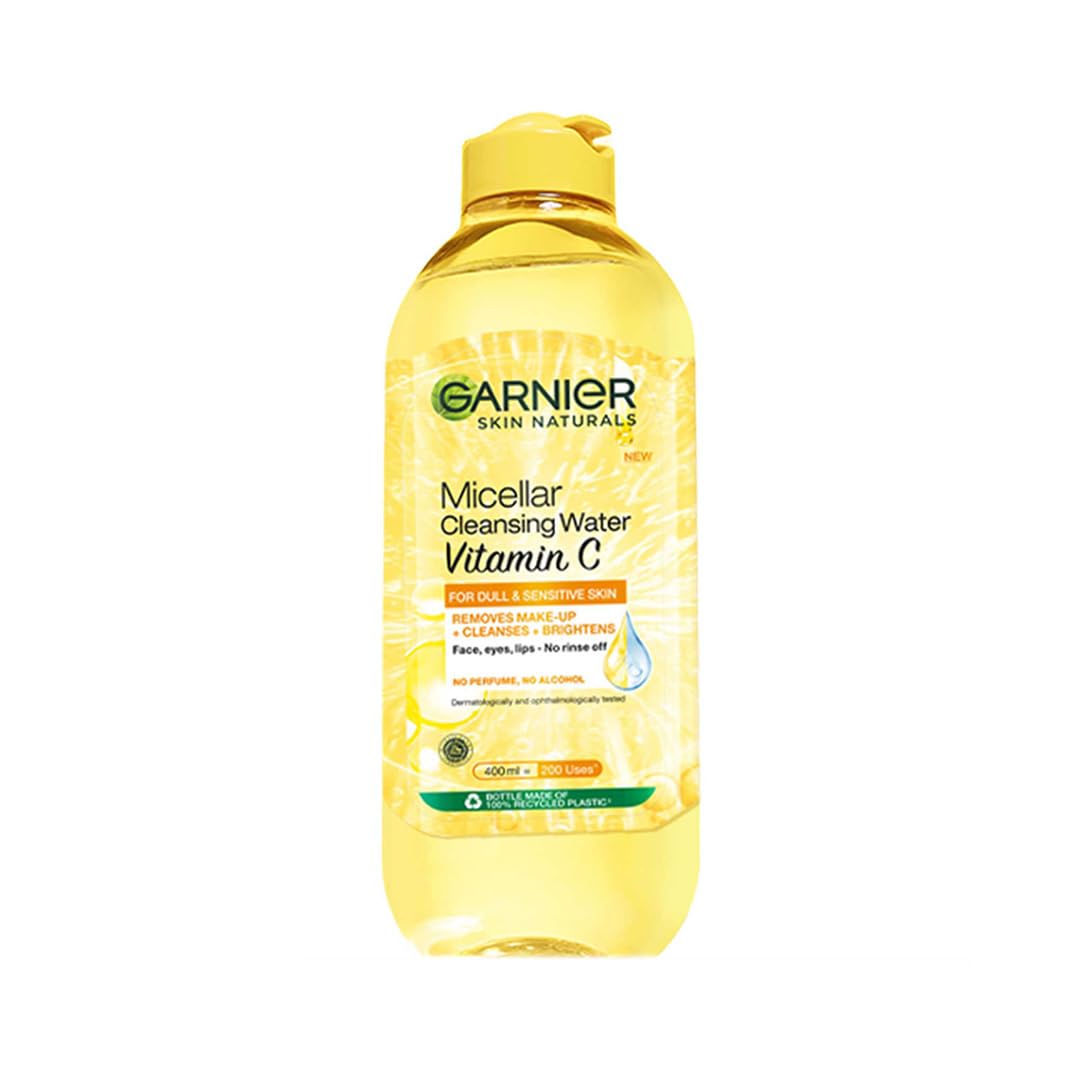 Мицеллярная вода Garnier Vitamin C - Очищающее средство для сияющей кожи, для тусклой кожи, для мужчин и женщин, Удаляет 100% грязи, загрязнений, 400 мл yellow