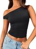 European and American Style Sleeveless Pleated Asymmetrical Strap Top for Women