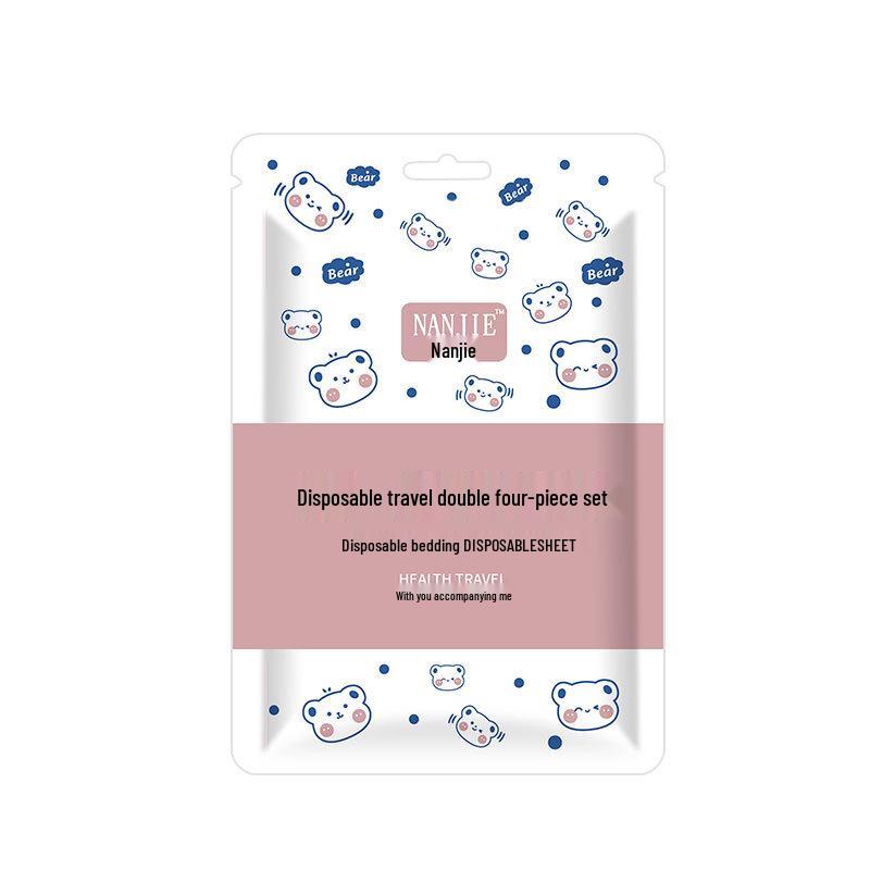 Disposable Travel Bed Sheets & Duvet Cover Set - Thickened, Portable, 4-Piece Bedding for B&B Hotel.