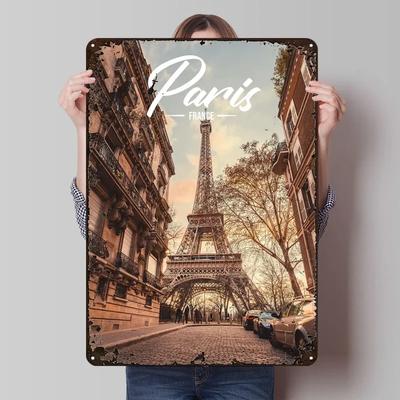 Paris Metallschild Landschaftsposter Badezimmerdeko Benutzerdefinierte Blechschilder für Wandkunstdekoration Heimdekorationen Kunst der Wandmalereien