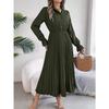 GMXIA Autumn and Winter Casual Lapel Button Long-sleeved Waist-cinching Pleated Long Dress Women's Clothing