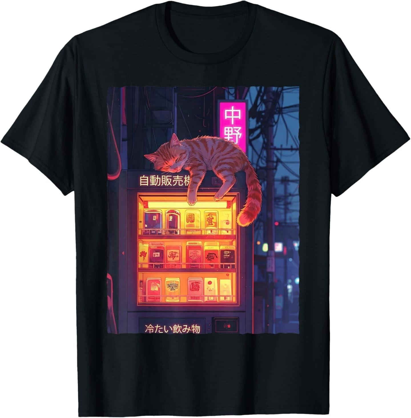 Sleeping Anime Cat Japanese Vending Machine Lofi Vaporwave T-Shirt $14.99$14.99 3XL