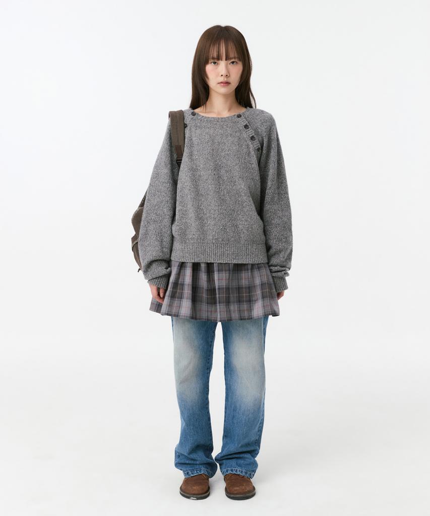 OHESHIO Button Detail Raglan Knit, Gray
