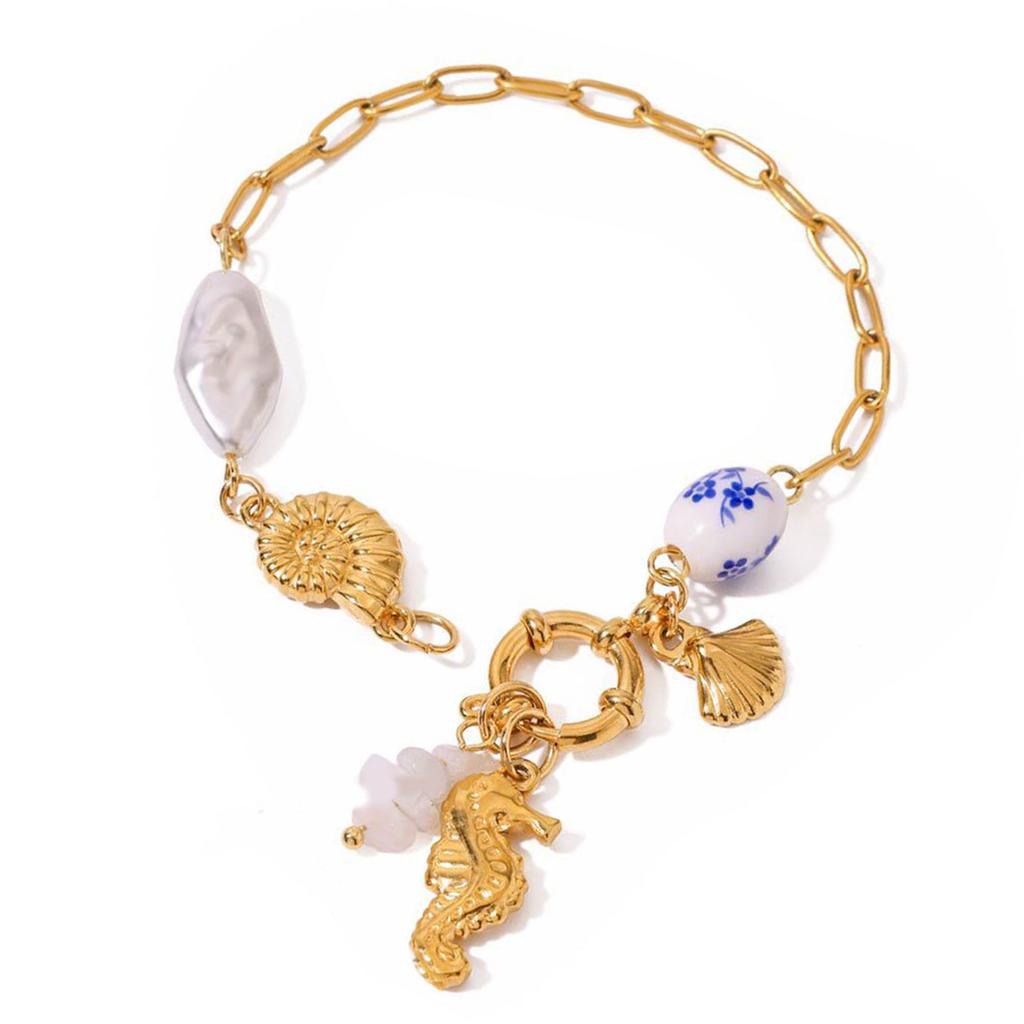 Modern Coastal Starfish Shell Bead Chain Bracelet Adjustable Design Wristband Stainless Steel Jewelry Present