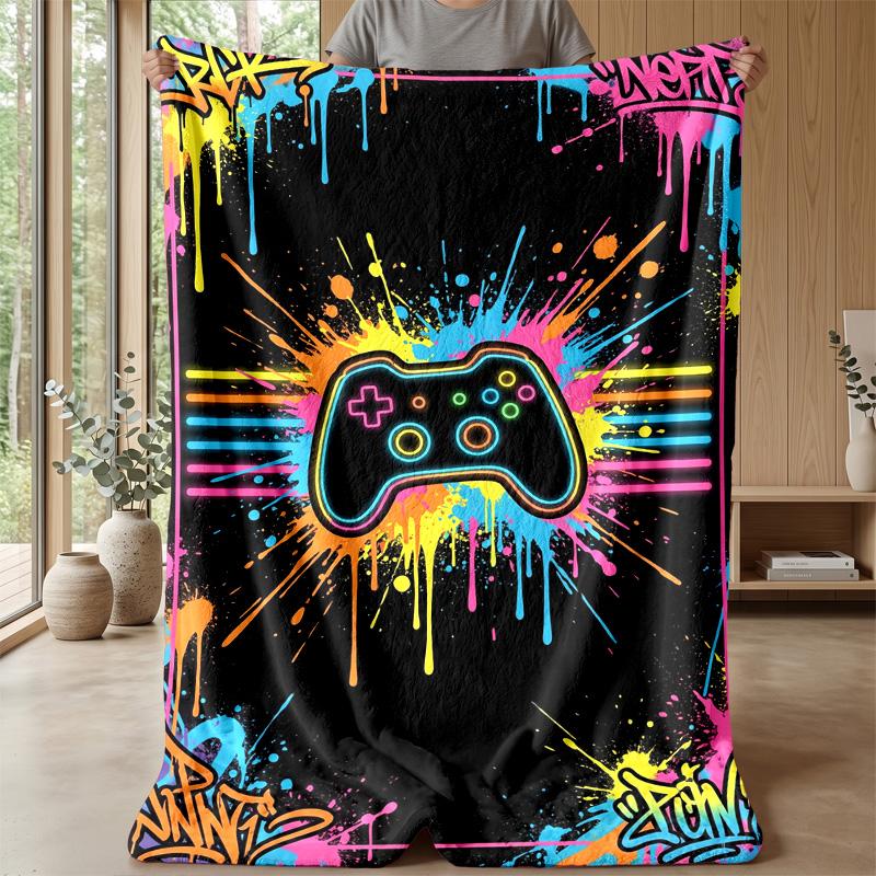 Neon Game Controller Graffiti Theme blanket Lightweight Warm Flannel Blanket Decorative Throw Blanket for Home Decoration