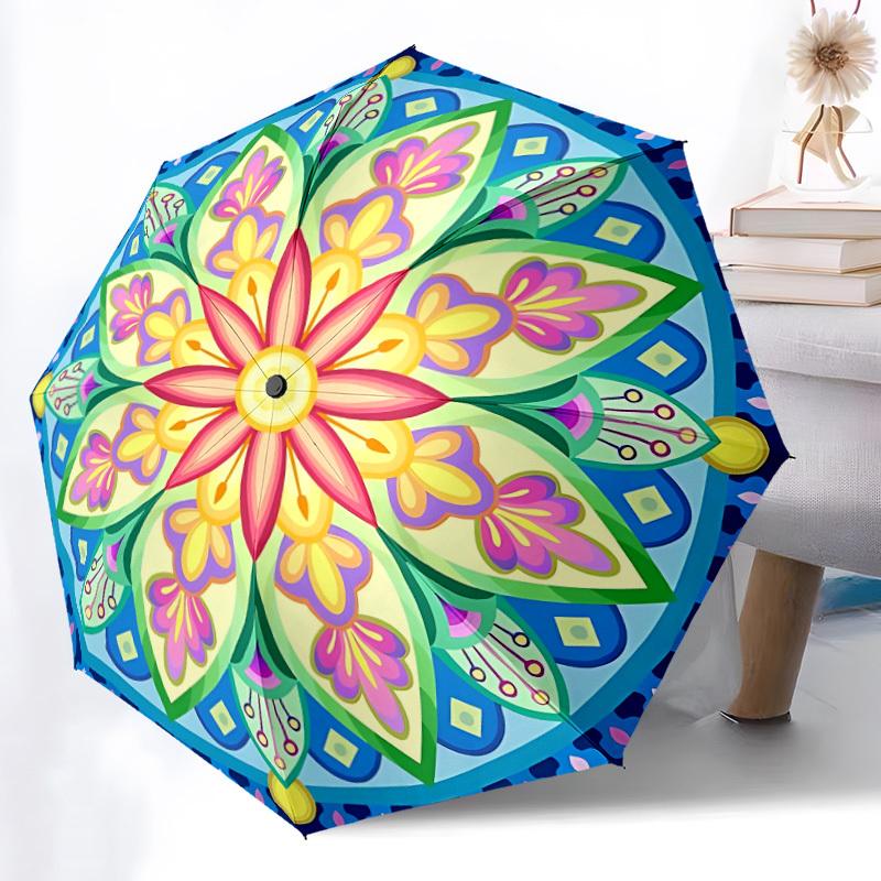 1pc Mandala Symmetry Automatic Cute Umbrella 8-Bone Design Compact Gear for Outdoor Travel, Perfect Holiday Gift yy251230028