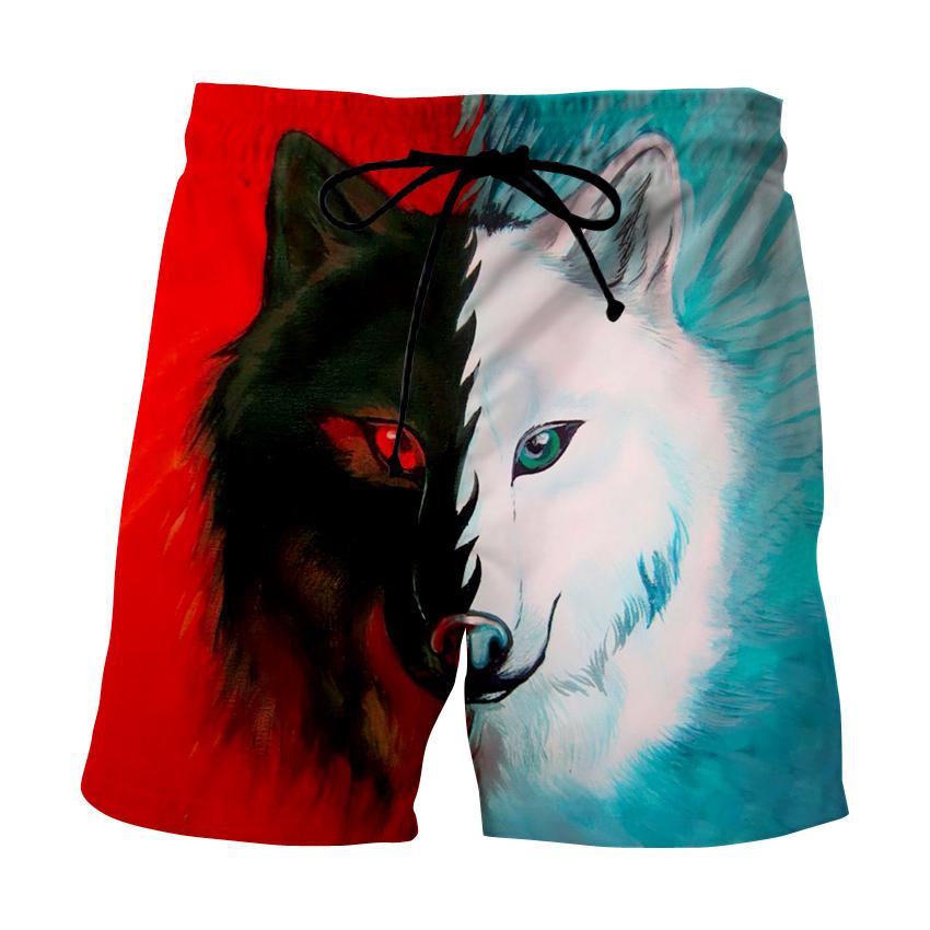 Mens Summer Beach Board Shorts Beach Boxer Trunks 3D Wolf Print Boardshorts Men Casual Short Bermudas Masculina