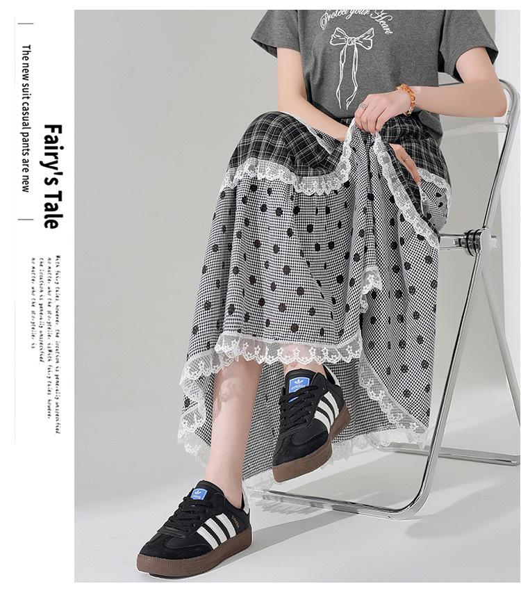 Jupe Midi en Dentelle à Pois Japonais: Ligne A, Étages, Doux, Style Collège pour la Garde-robe d'Été des Femmes