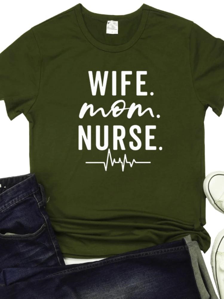 Wife Mom Nurse Heartbeat Print Women T Shirt Short Sleeve O Neck Loose Women Tshirt Ladies Tee Shirt Tops Camisetas Mujer