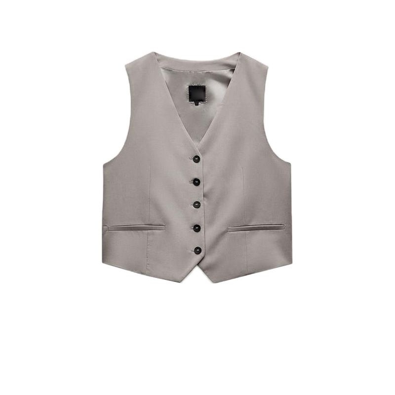 

Spring New Women s Strap Decoration Sleeveless Vest Waistcoat 2010775 Double Pleated High Waist Loose Pants 1255506 Grey Tops M