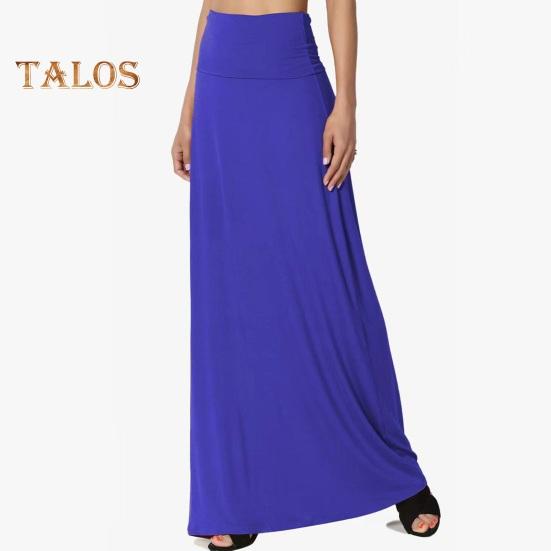 Women Skirt High-Waist Hip Wrapped Maxi Skirt Solid Color Ankle Length Skirt Home Casual Evening Vacation Skirt