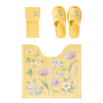 3-teiliges Toilettenmatten-Set, Hergestellt in Japan, Stilvolles Nordisches Gelb, Inklusive Toilettenpapierhalter-Abdeckung und Hausschuhen, Gelb für Glück, Feng Shui, von Oka, Bl